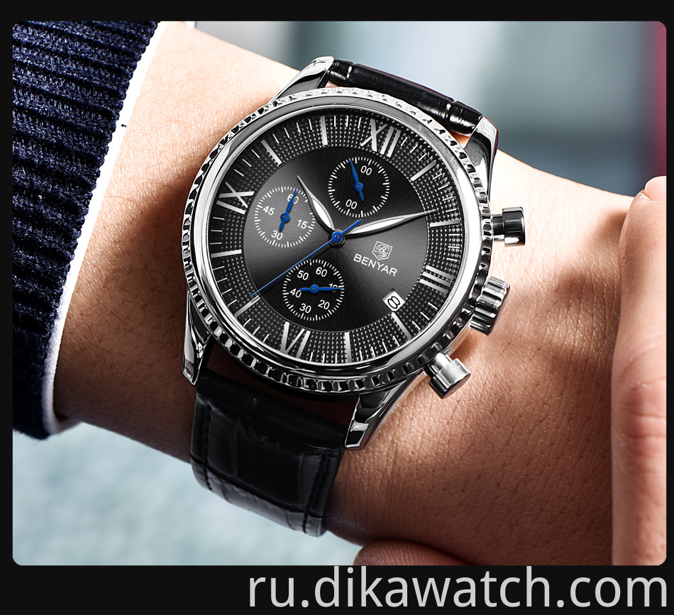 Лучший люксовый бренд Benyar часы мужские наручные часы модные спортивные кварцевые водонепроницаемые кожаные мужские деловые часы Relogio Masculino